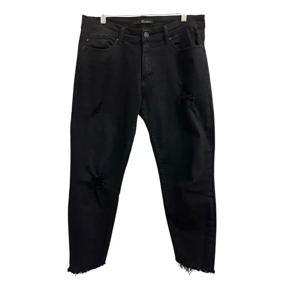 KanCan distressed slim cropped jeans black 11